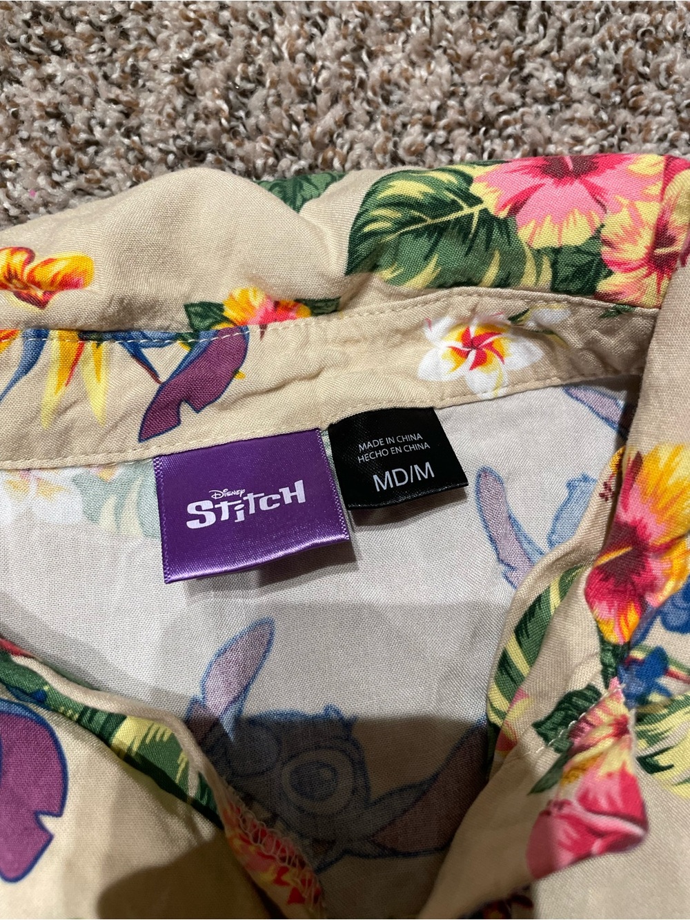 Disney Beige Hawaiian Button-Down Shirt with Blue Stitch Print - Picture 3 of 4